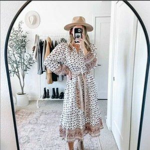 Cleobella White and Brown Midi Dress